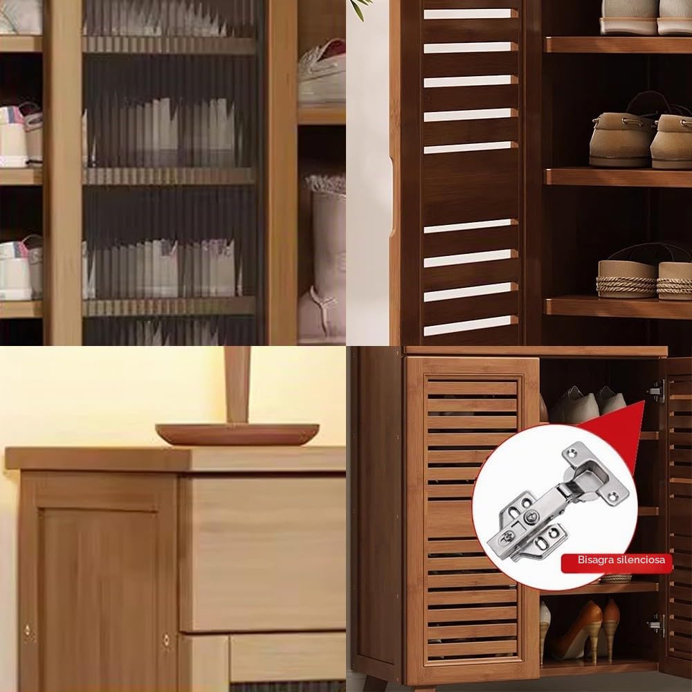 Mueble Zapatero de 5 Niveles con 3 Puertas, 38 Pares de Zapateros con Cajón y Estantes Ajustables, Estante de Madera Organizador para Entrada Pasillo Salón