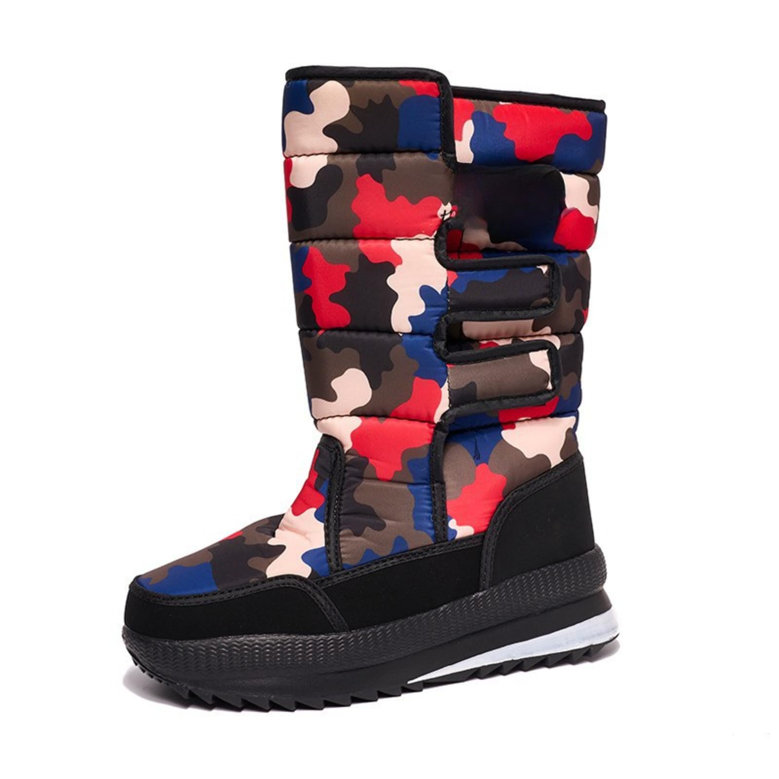 ZQW Camo Snow Boots Unisex Hook and Loop Mid Calf Thick Sole Non Slip Wide Width Plush Warm