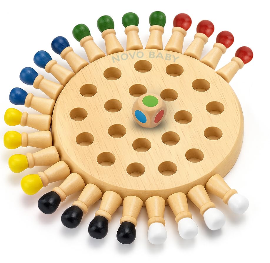 Image of Novo Baby Wooden Memory Chess for Kids 2-5 Years | Montessori Educational Board Game | Color Matching Stick Puzzle for Boys & Girls | Brain Training Age 3+