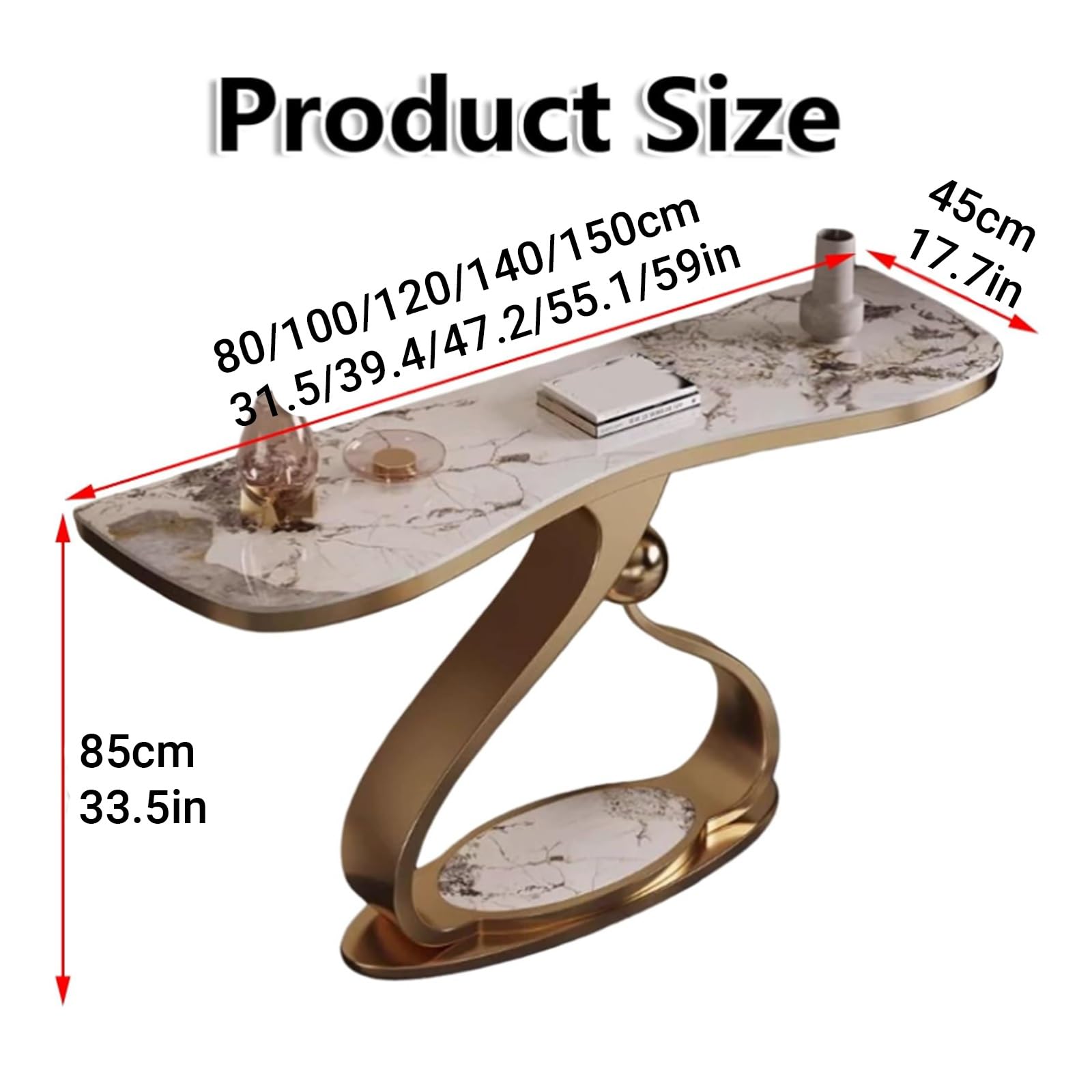 Mesa auxiliar consola semicircular de lujo contemporáneo, mesa estrecha para recibidor o entrada, encimeras de pizarra y base en forma de lágrima, para colocar contra la pared (Negro B, 140 cm/55,1