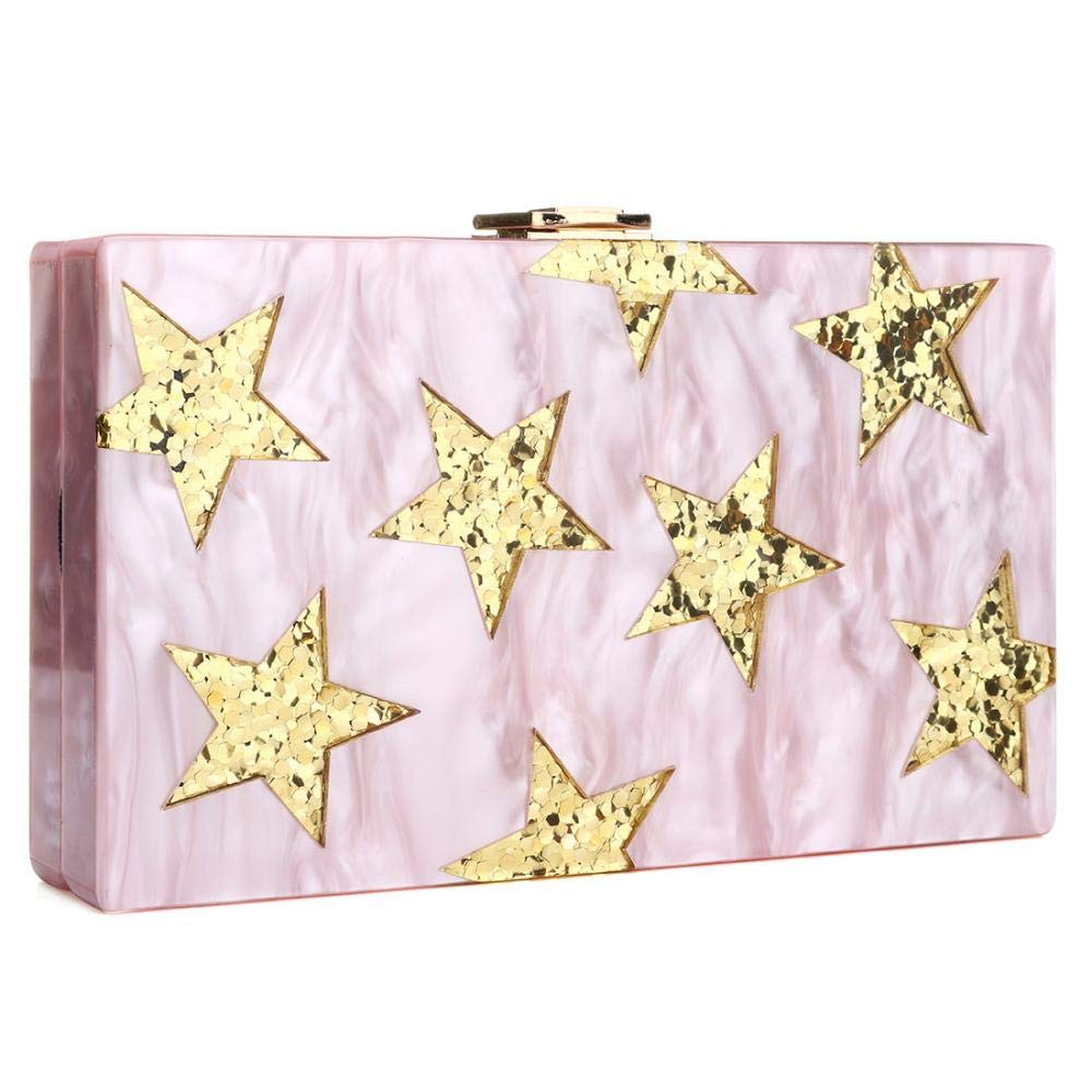 IBELLE Evening Handbag Box Acrylic Clutch Stripes Shoulder Bag for Party (Pink)
