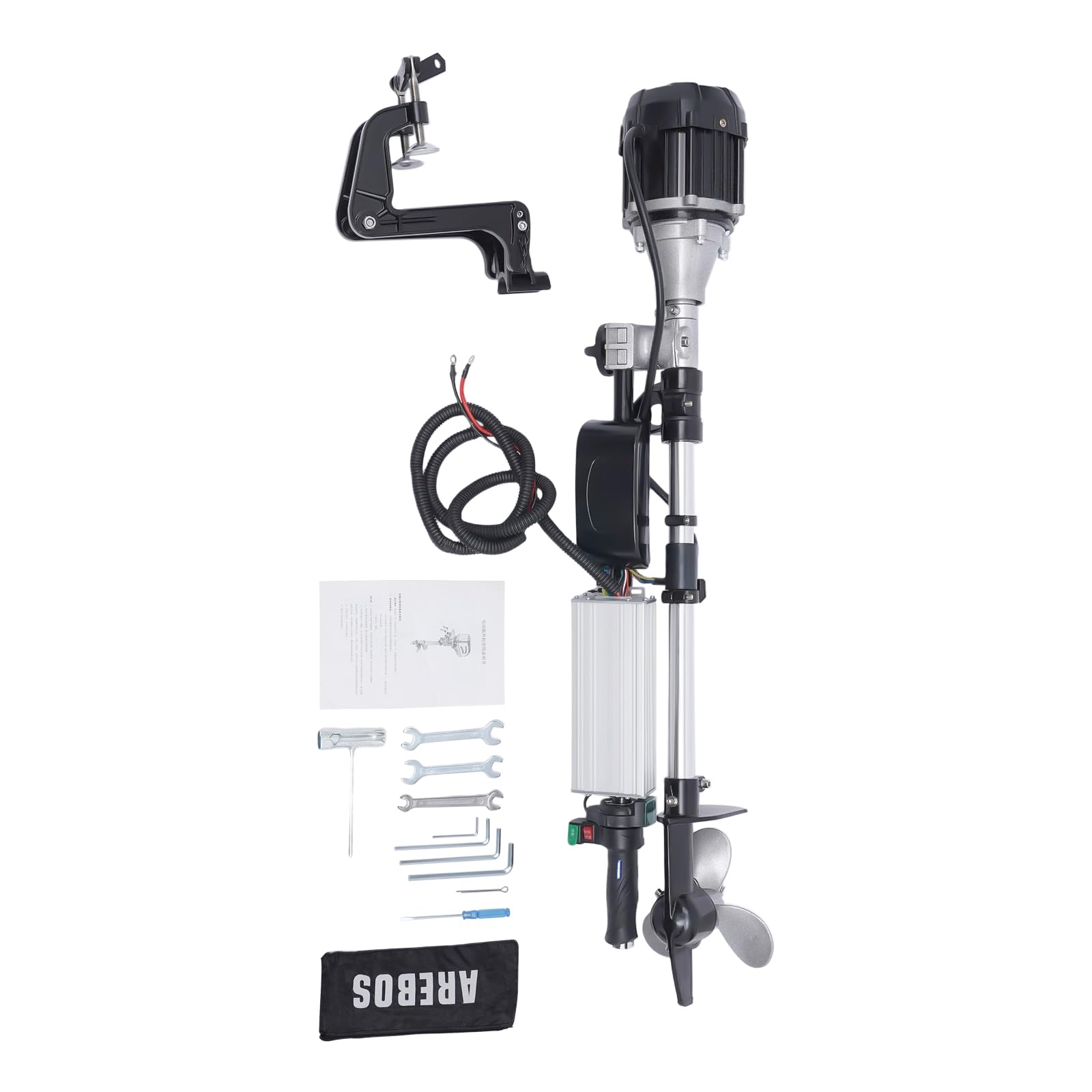 Motore elettrico fuoribordo 1000W 48V 5CV 12km/h eliche 3 pale regolabile 20-50cm per barche 2-4m