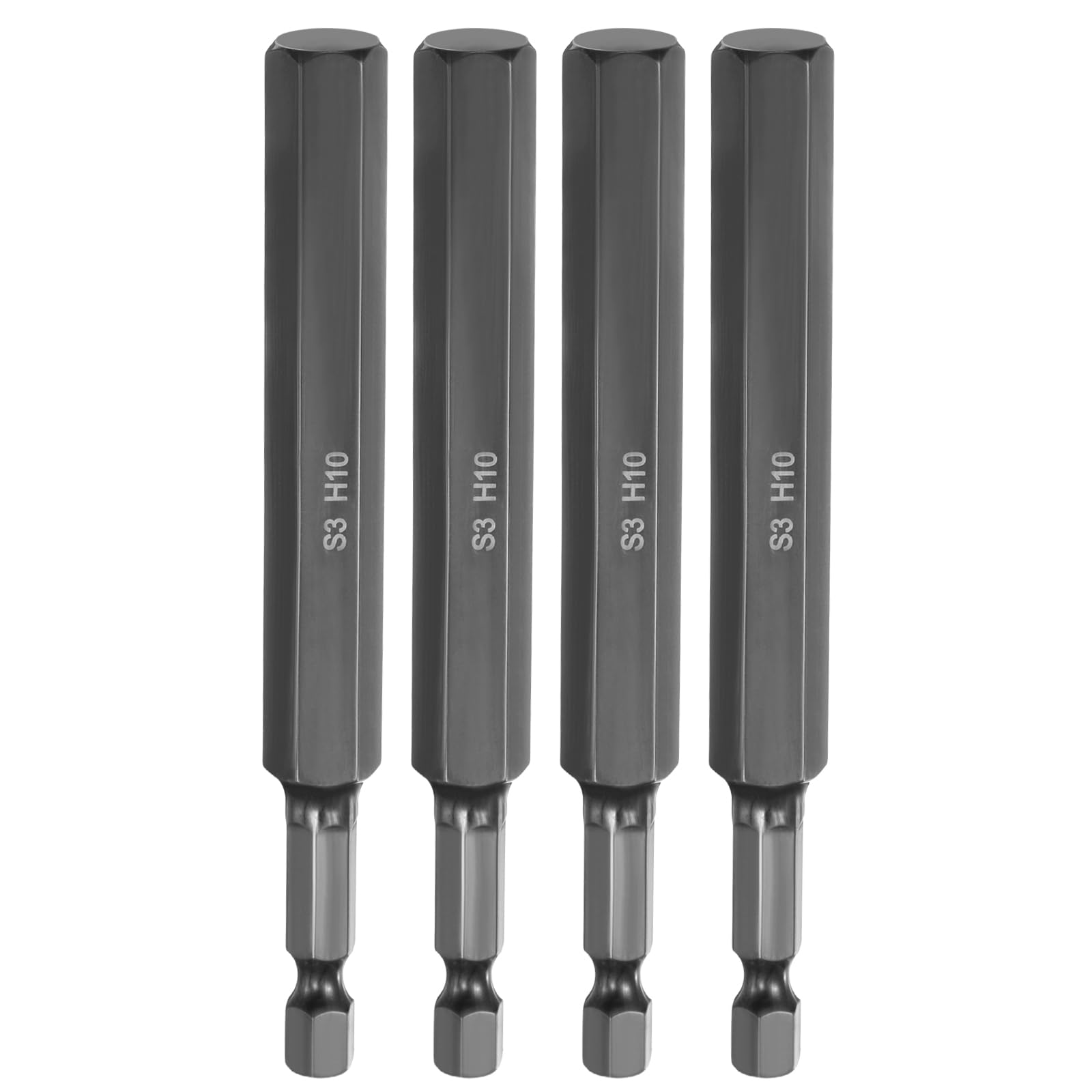sourcing map 4pcs Flat Hex Head Drill Bit H10 (10mm) Magnetic Tip 1/4" Hex Shank 100mm (4") Long Mirror Polished Metric Hexagonal Screw Driver Screwdriver Bits Wrench Electric Power Tools