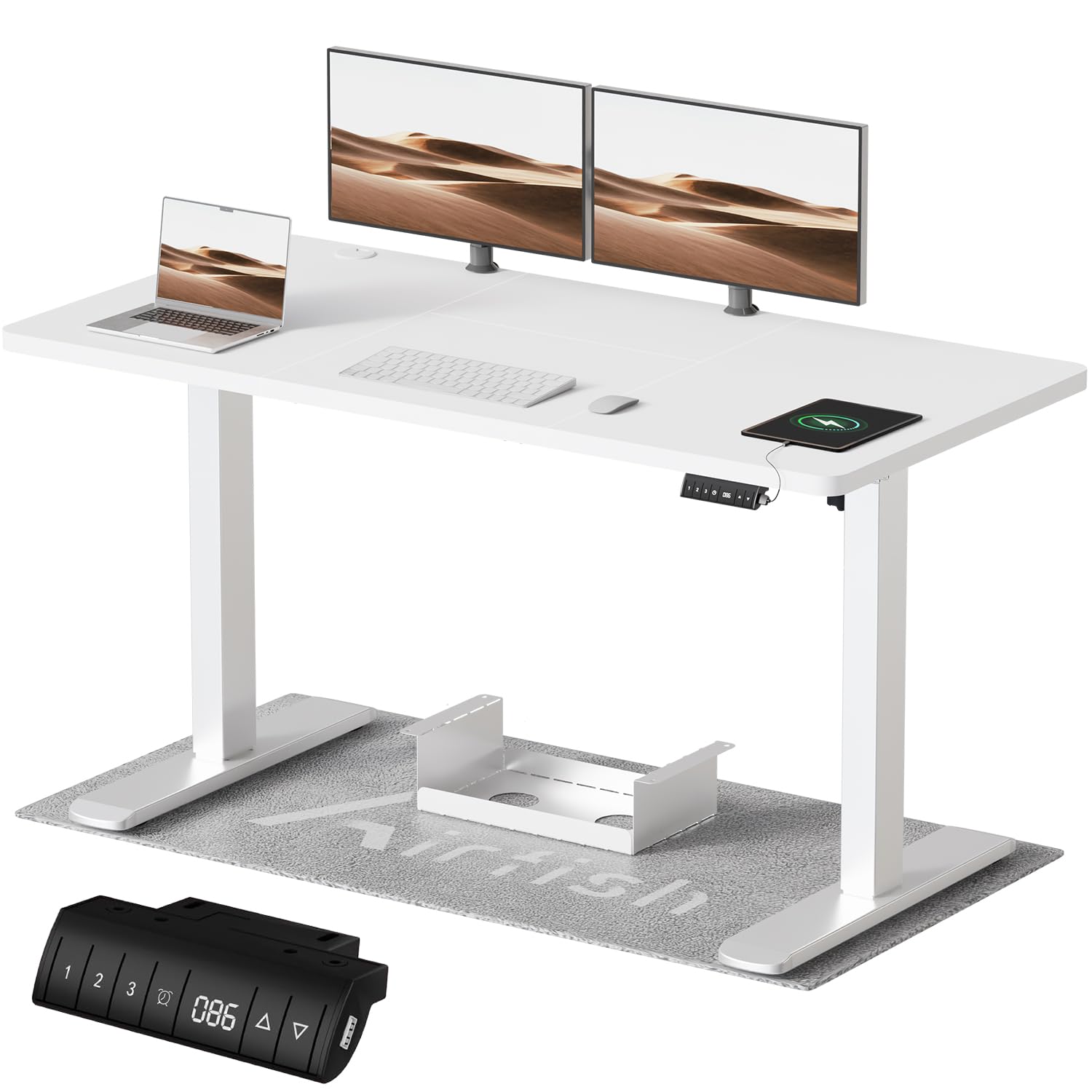 höhenregelbare arbeitsplatte mit usb-anbindung und speicherband 160x80 cm white