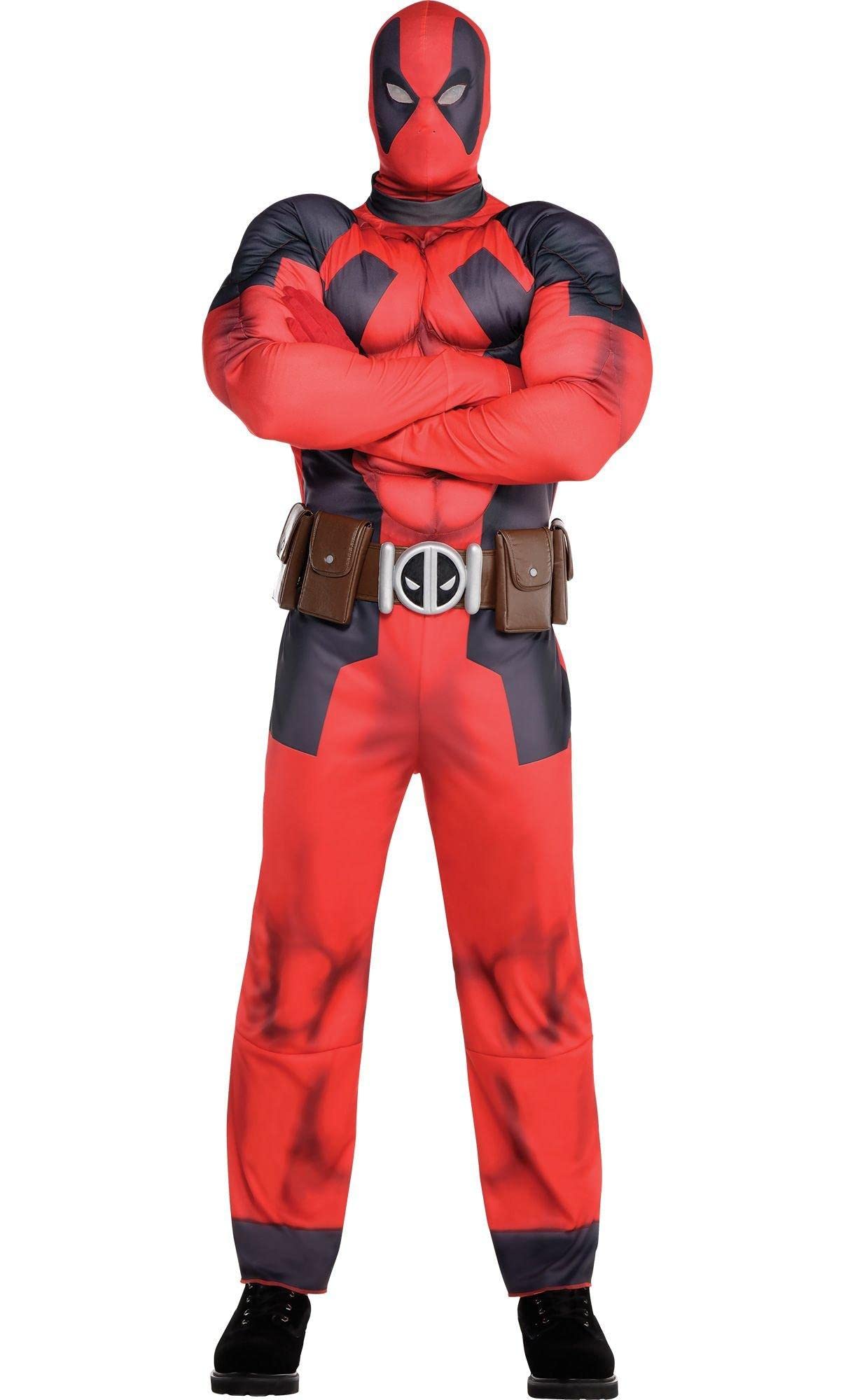 Costumes USA Deadpool Muscle Costume for Adults, Includes a Jumpsuit, a Mask, a Belt, and Gloves