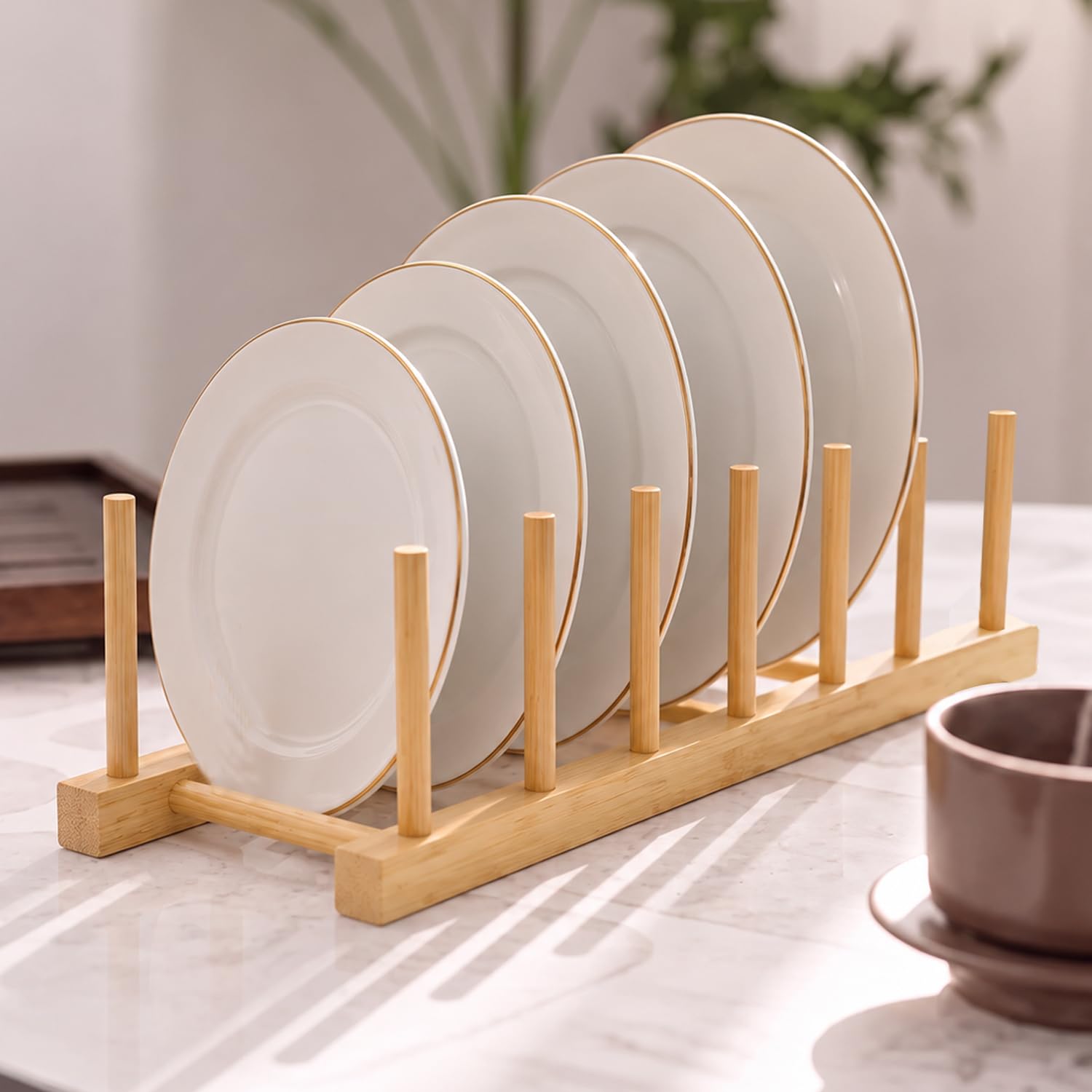 HOKIPO Bamboo Dish Drying Rack - 7 Slots -11