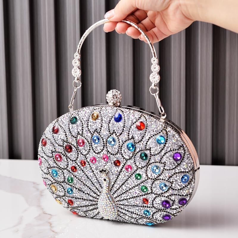 Women's Clutch Purse Vintage Rhinestone Peacock Evening Bag Handmade Luxury for Cocktail Prom Formal - Image 3