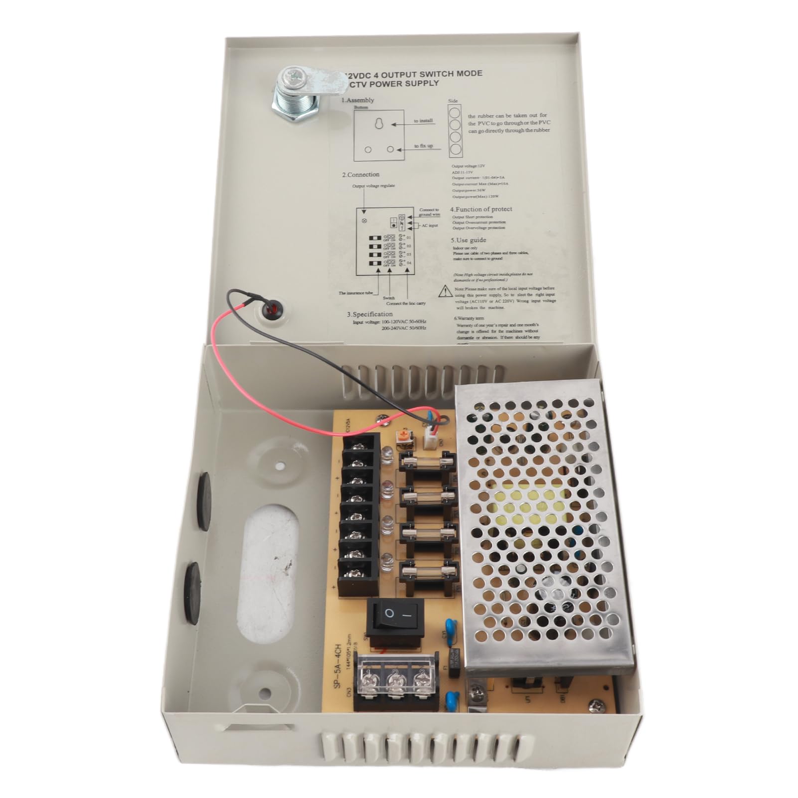Caja de Alimentación CCTV 12V 4 Canales con Cerradura, Fuente de Poder de Metal para Cámaras de Seguridad, DVR, Protección contra Sobrecarga