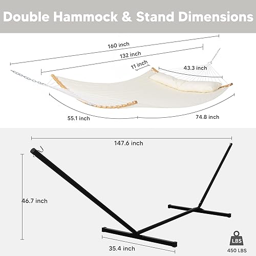 Miniatura 11 de SUNCREAT Hamaca portátil para exteriores con soporte, hamaca resistente con bolsa de transporte, almohada suave, cuerdas de equilibrio, azul oscuro