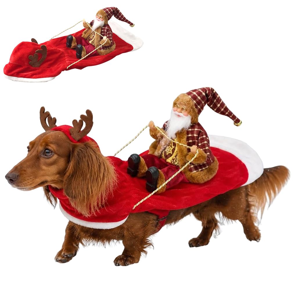 Santa Riding Dog Costume, 3D Santa Dog Costume, Christmas Dog Cat Clothes