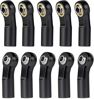 10Pcs Link Rod End Joint Aluminum Bend/Curved Ball Joints M3 Metal Ball End Head Holder Tie for 1/10 RC Axial SCX10 90046 (Black)
