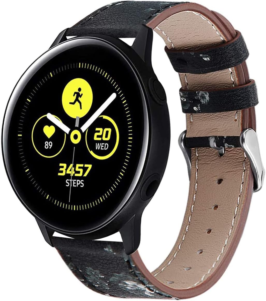 Compatible with Samsung Galaxy Watch 5 40mm 44mm/Galaxy Watch 4 /Galaxy Watch 3 41mm Band Leather,20mm Strap Band Compatible with Galaxy Watch Active 2 44mm 40mm(Black-Floral3)