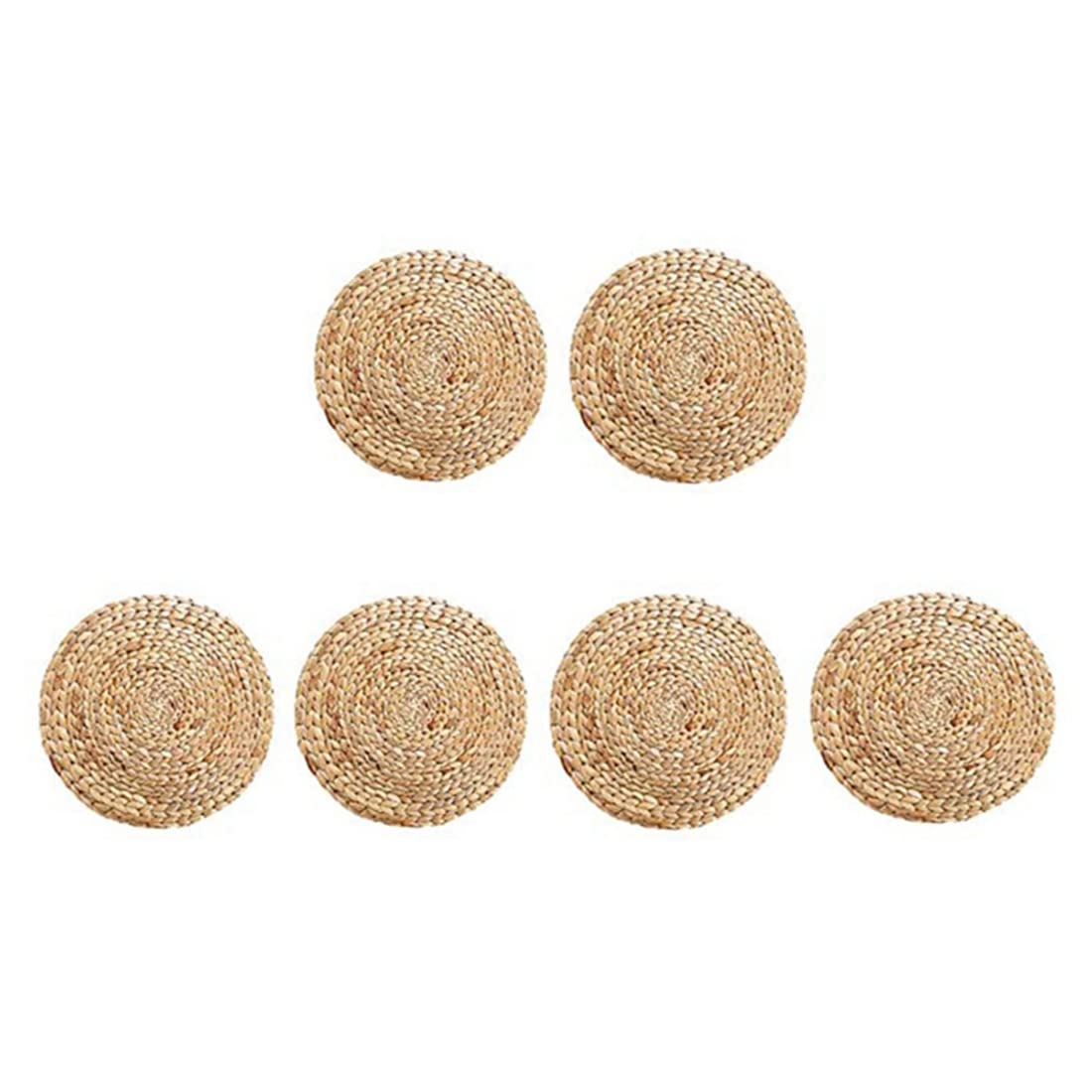 CTRLZS Round Woven Rattan Placemats, Natural Wicker Mats, Water Hyacinth Straw Braided Placemats, Set of 6