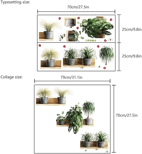 Miniatura 6 de Calcomanías de pared de plantas con hojas verdes, calcomanías de pared creativas de PVC para despegar y pegar, decoración de pared extraíble para