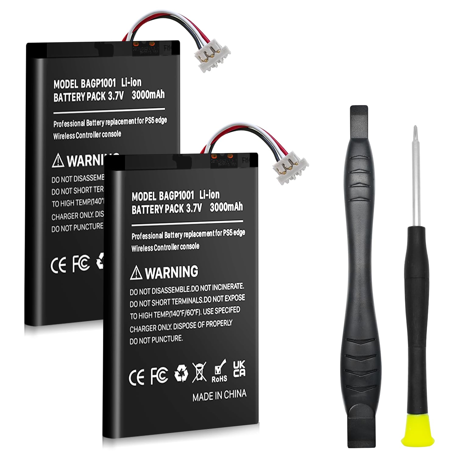 3000 mAh BOANV Batterie pour Sony PlayStation DualSense Edge,Batterie de Remplacement Haute Capacité Améliorée pour Manette PS5 Edge avec Kit de Réparation (2 Pcs)