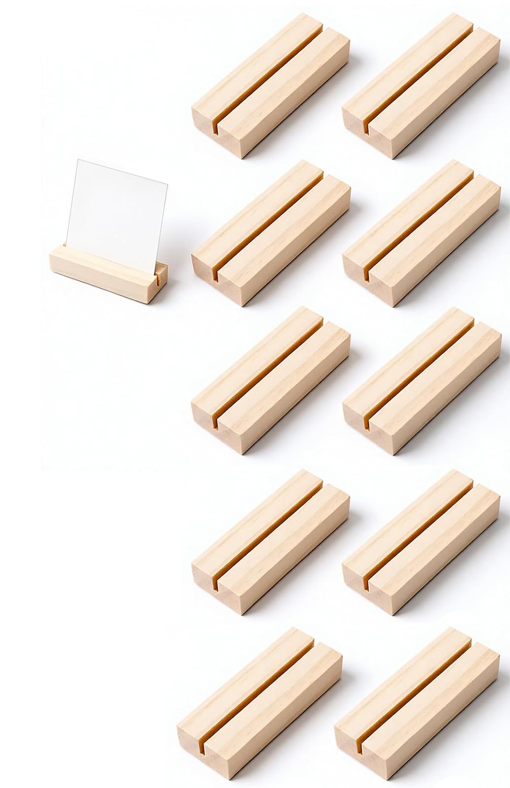 木製カードスタンド 10個セット 卓上用 メモスタンド ブロックメモ アクリルスタンド台座対応 ペーパースタンド カード・写真・メモ置き 8x3x1.5cm (8x3x1.5cm)