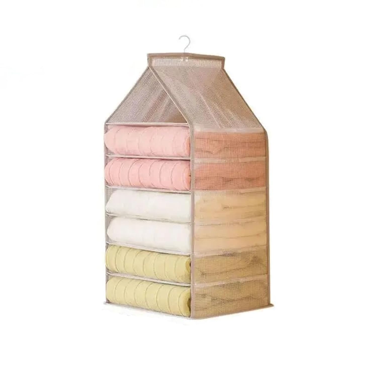 ECVV Wardrobe Clothes Organizer 1 Pack Hanging Closet Clothing Storage Dividers PVC Cabinet Pants Shelf Foldable Drawers with Hanger Hook for Organizing Bedroom Nursery Bathroom | 6-SHELF