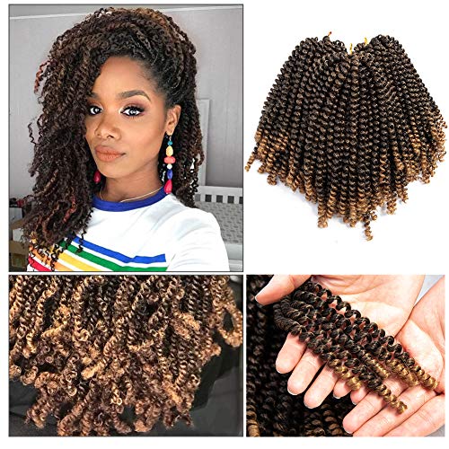 4 Packs Spring Twist Hair Braiding Extensions Synthetic Jamaican Bounce Twist Hair Ombre Color Crochet Braids Spring Twist Hair Extensions 8 Inch #1b/27