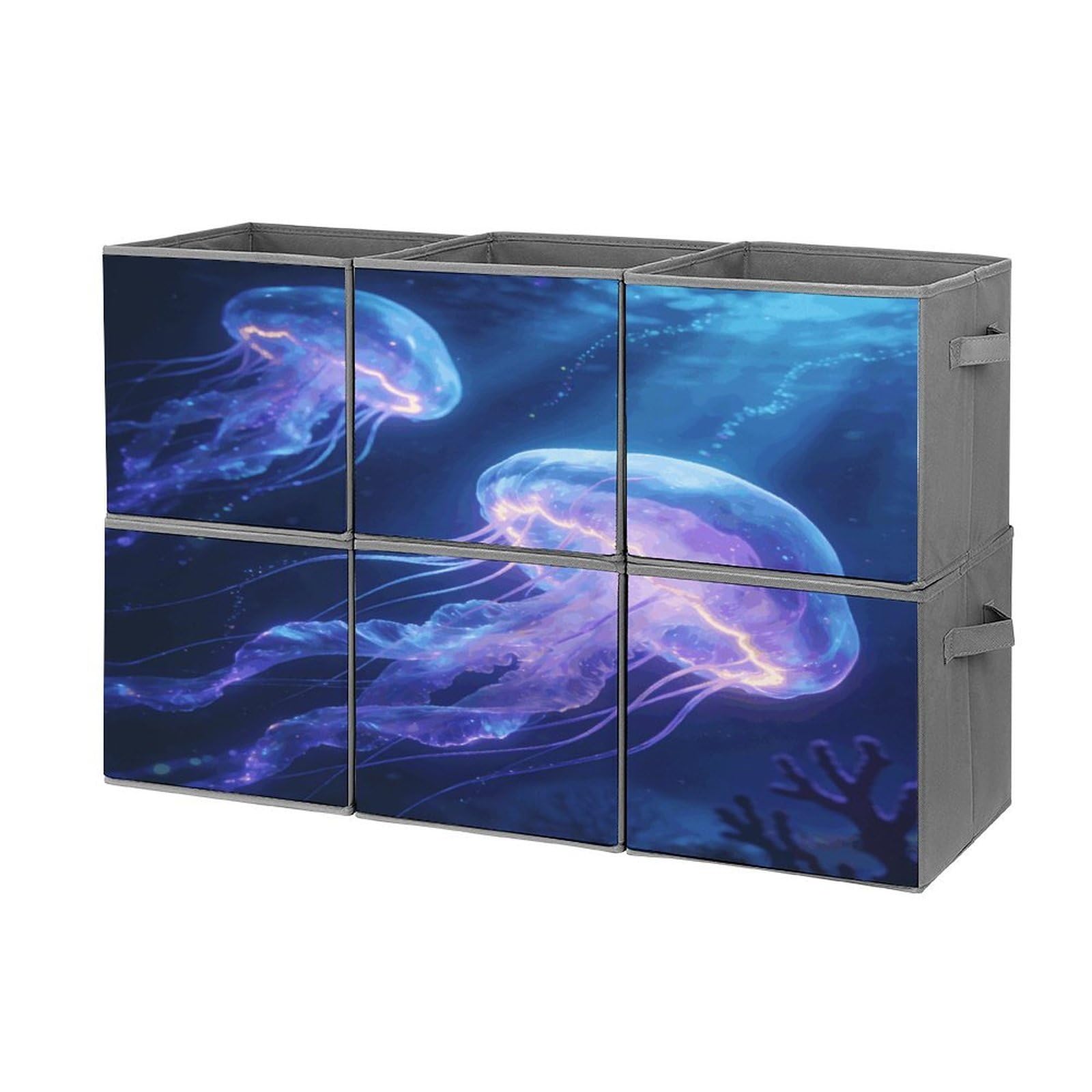 Fodpand Style Jellyfish Cube Bins With Double Handles,Set Of 6 Cube Organizer, Stackable And Foldable Storage Bins For Organization, Closet, Shelves, Offices