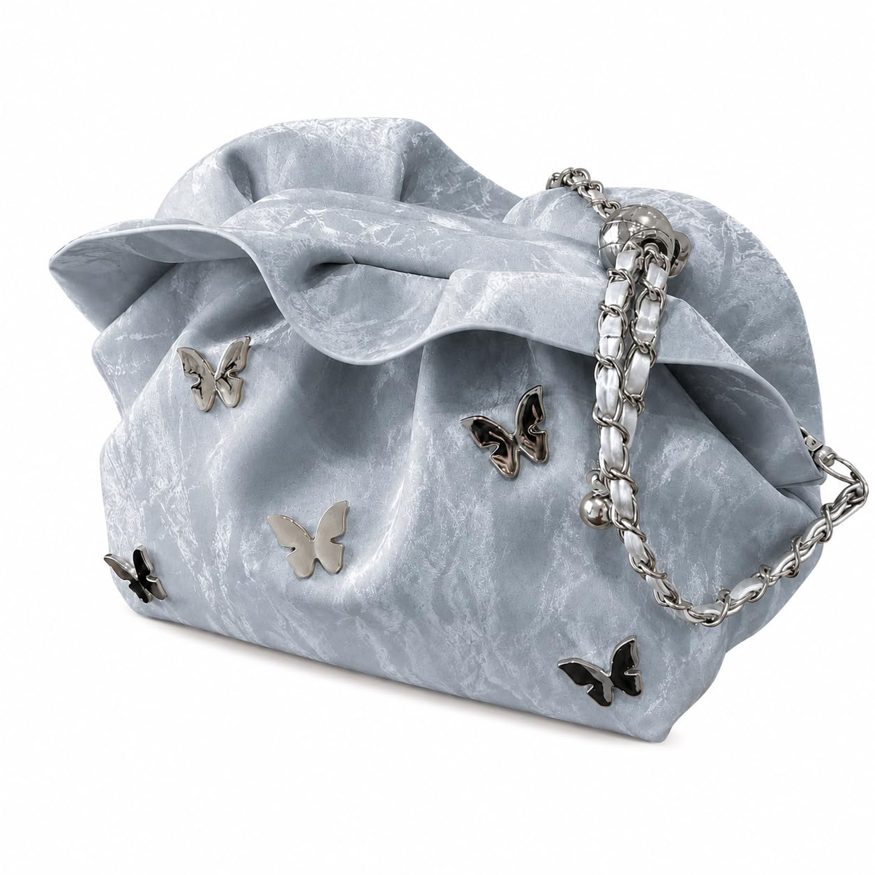 French Style Women's Premium Velvet Sling Bag Soft & Wear-Resistant Fabric Butterfly Design Detachable Adjustable Shoulder Strap Small Crossbody Purse for Party, Shopping-image-1