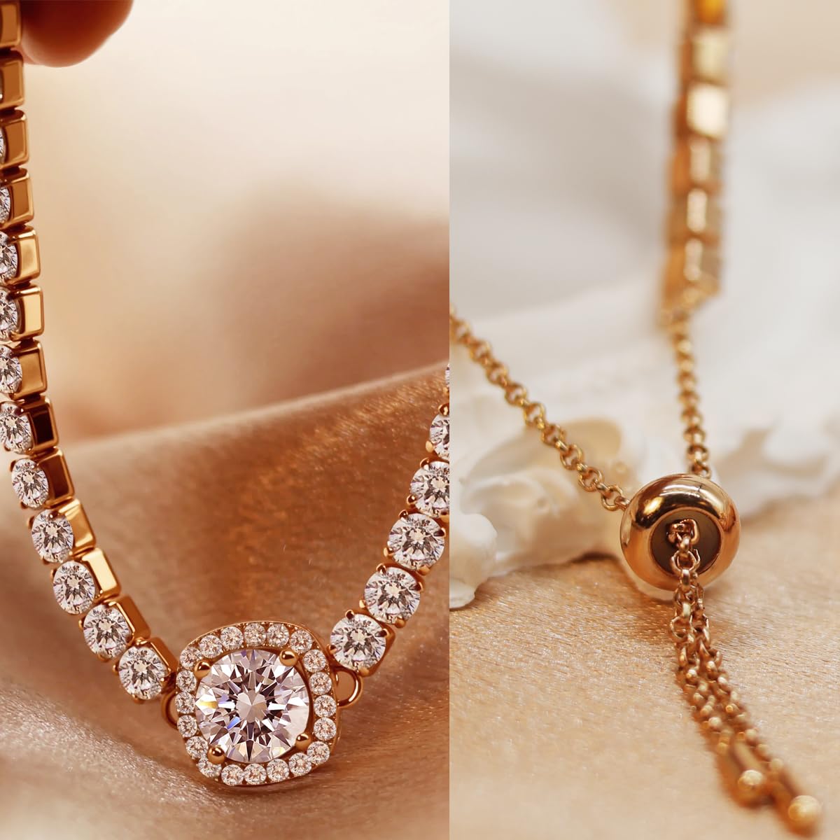 FEIKFEIZ Braccialetto in moissanite a forma di tennis, 2CT 8mm in moissanite coltivato in laboratorio, rivestito in oro rosa 18K, braccialetto d'oro regolabile per donna, regalo di gioielli.