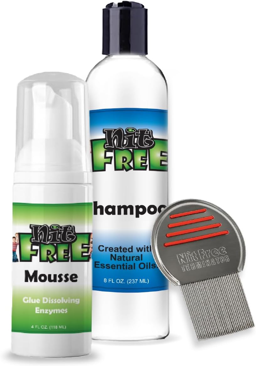 Nit Free Professional Lice Kit - 3 Step Kit Mousse 4oz, Shampoo 8oz Professional Stainless Steel Terminator Comb