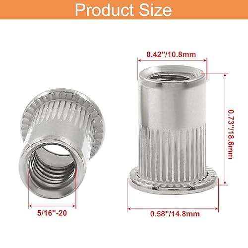 Miniatura 4 de Cionyce 30 tuercas remachadoras de 516 pulgadas  18 UNC  Tuerca de inserción roscada de cabeza plana de aleación de aluminio para un mejor