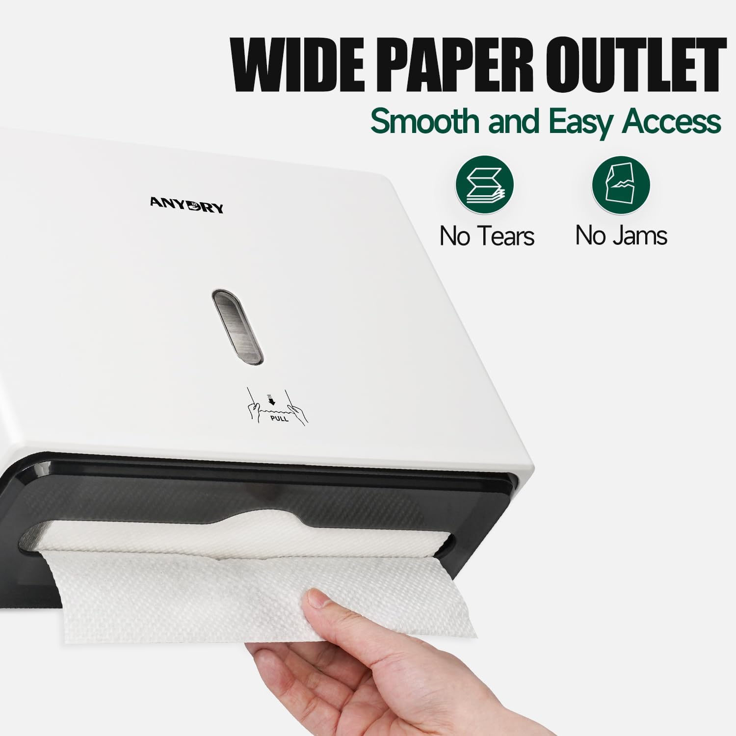 anydry Wall-Mounted Paper Towel Dispenser – Fits Tri-Fold Towels up to 10x3.1 Inches, Holds 200 Sheets, Ideal for Home & Commercial Use (White)
