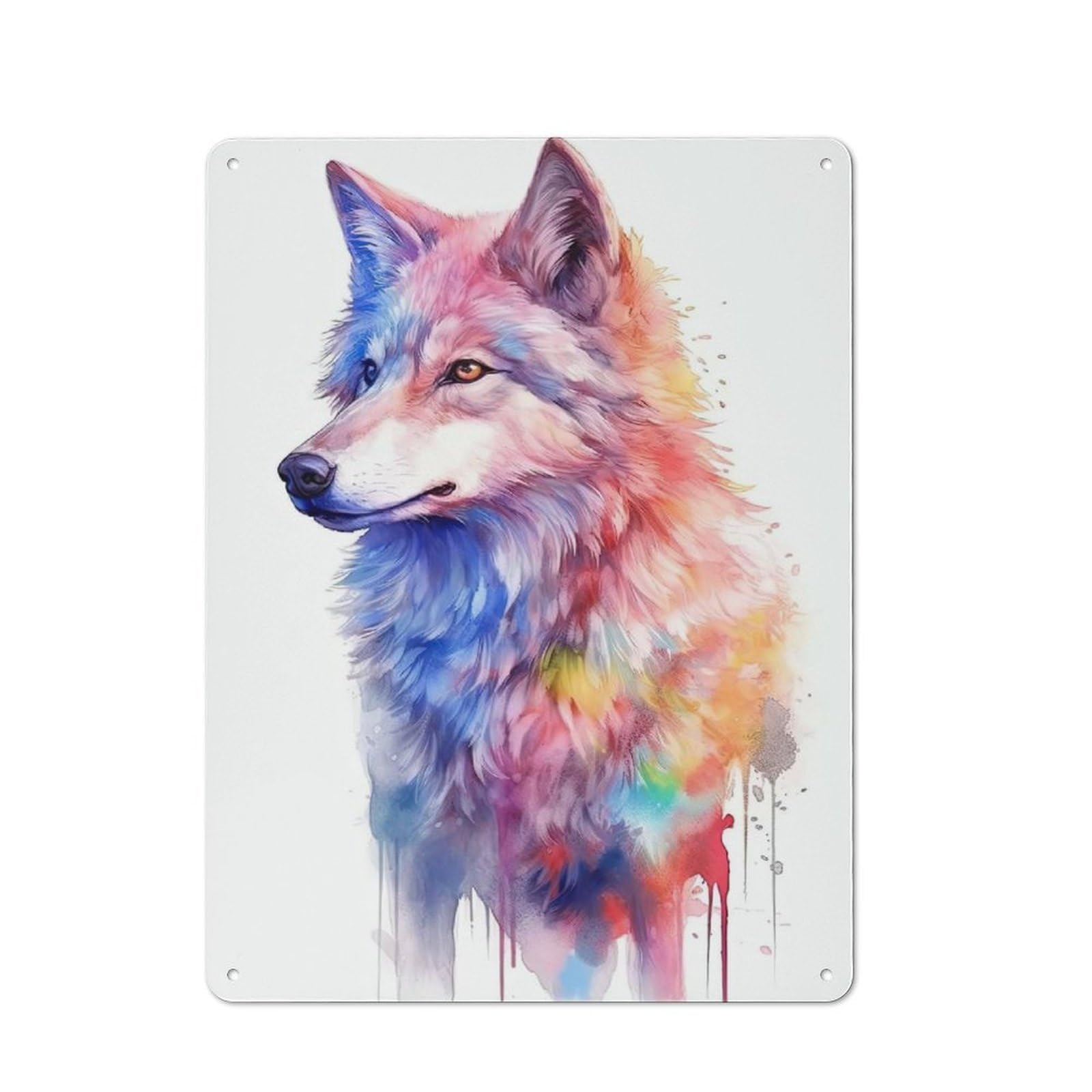 Junmoney Style-9 40X30cm Retro-Style Tin Sign With Watercolor Wolf Painting For Garage Or Workshop, For Vintage Wall Decor Fans, For Metal Sign Collectors