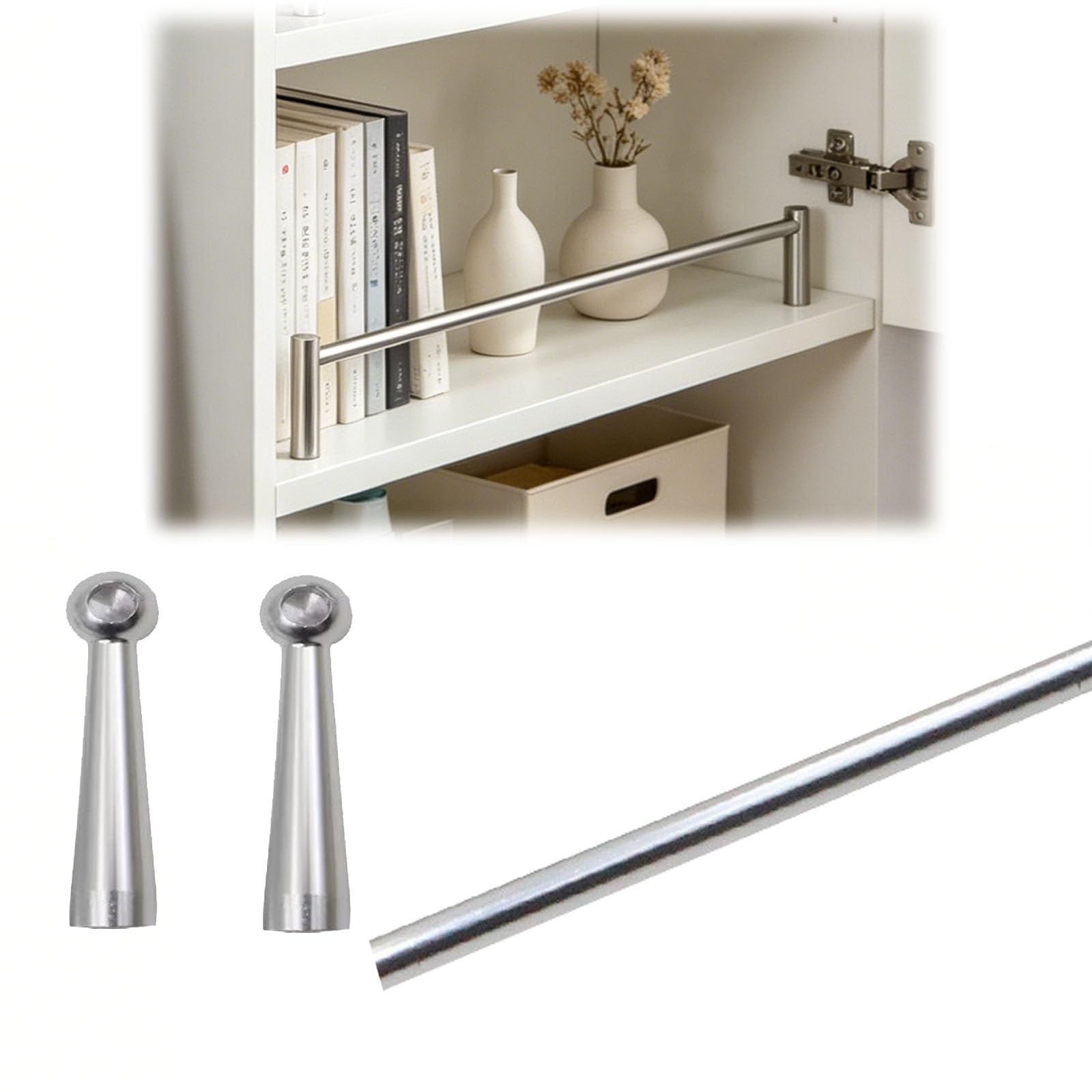 Yxxsdp Silver B Metal Shelf Guard Rail For Kitchen/Closet, Tipping Barrier Rod For Bookshelf/Wine Rack, Cabinet Guardrail Bar Customizable Length(,20In/51Cm)