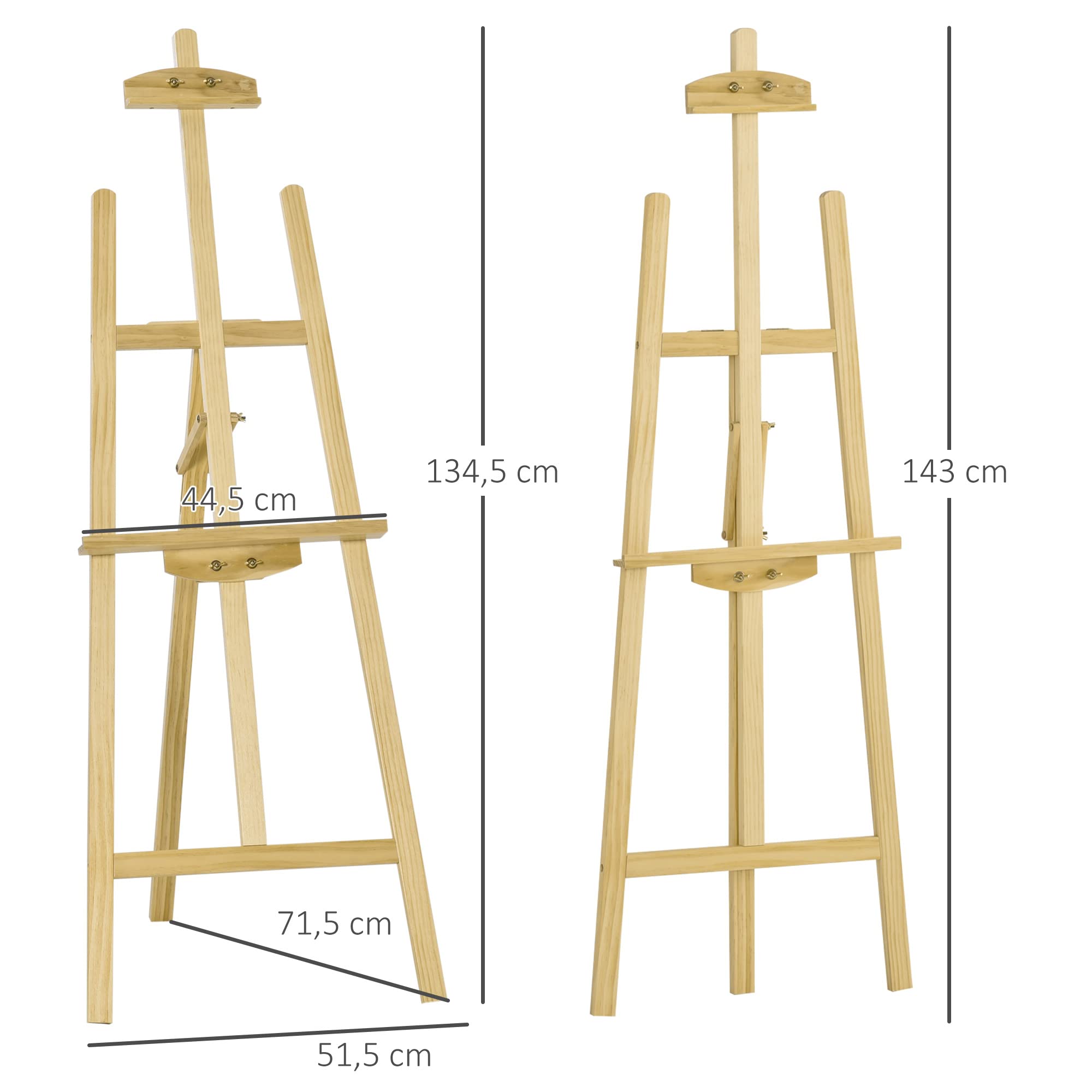 HOMCOM Chevalet d'artiste sur pieds dim. 51,5L x 71,5l x 134,5H cm inclinaison hauteur réglable 90° max. bois de pin