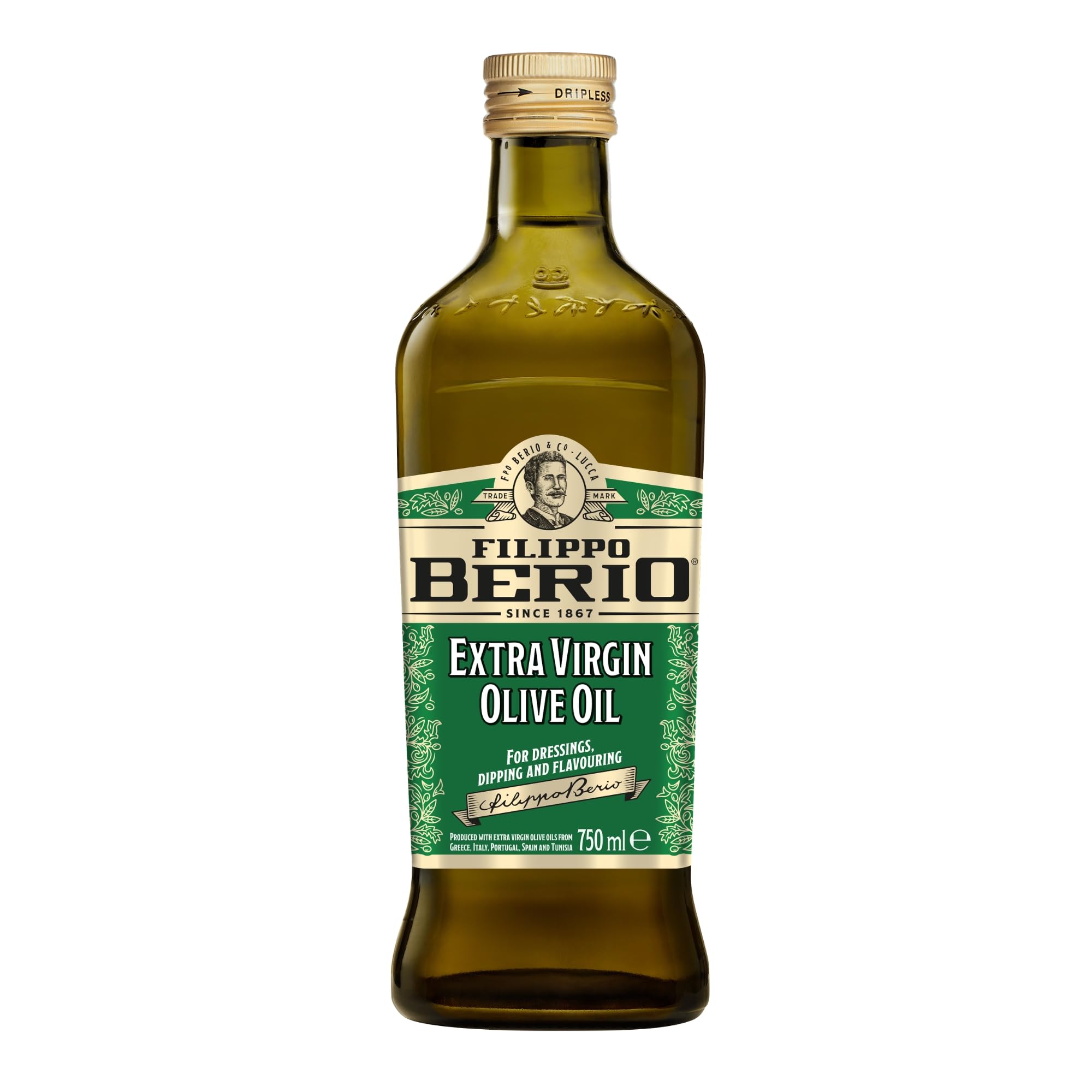 Filippo Berio Extra Virgin Olive Oil, Olive Oil Glass Bottle, 750ml