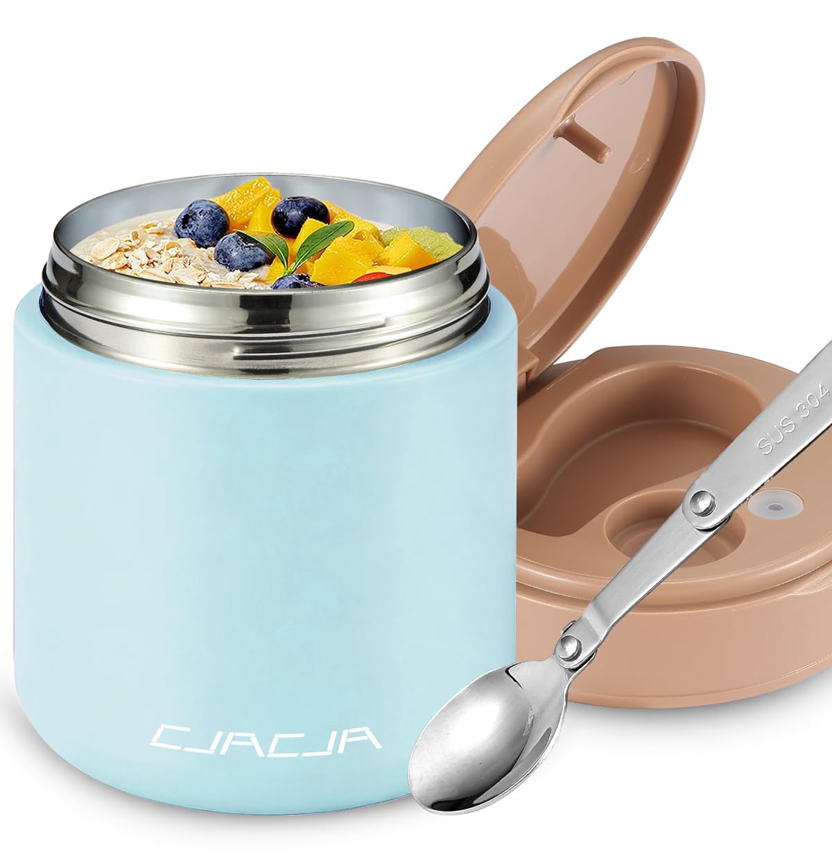 Thermo for Hot Food Kids - 15.2oz with Folding Spoon and Silicone handle | Leak Proof Insulated Food Jar, Soup Thermo, Wide M