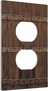 Rustic Brown Wood Barn Door 1 Gang Outlet Plate Covers Decorative Single Duplex Wall Plate Electrical Receptacle Light Switch Cover Art Faceplate Switchplate for Farmhouse Bedroom Living Room Decor