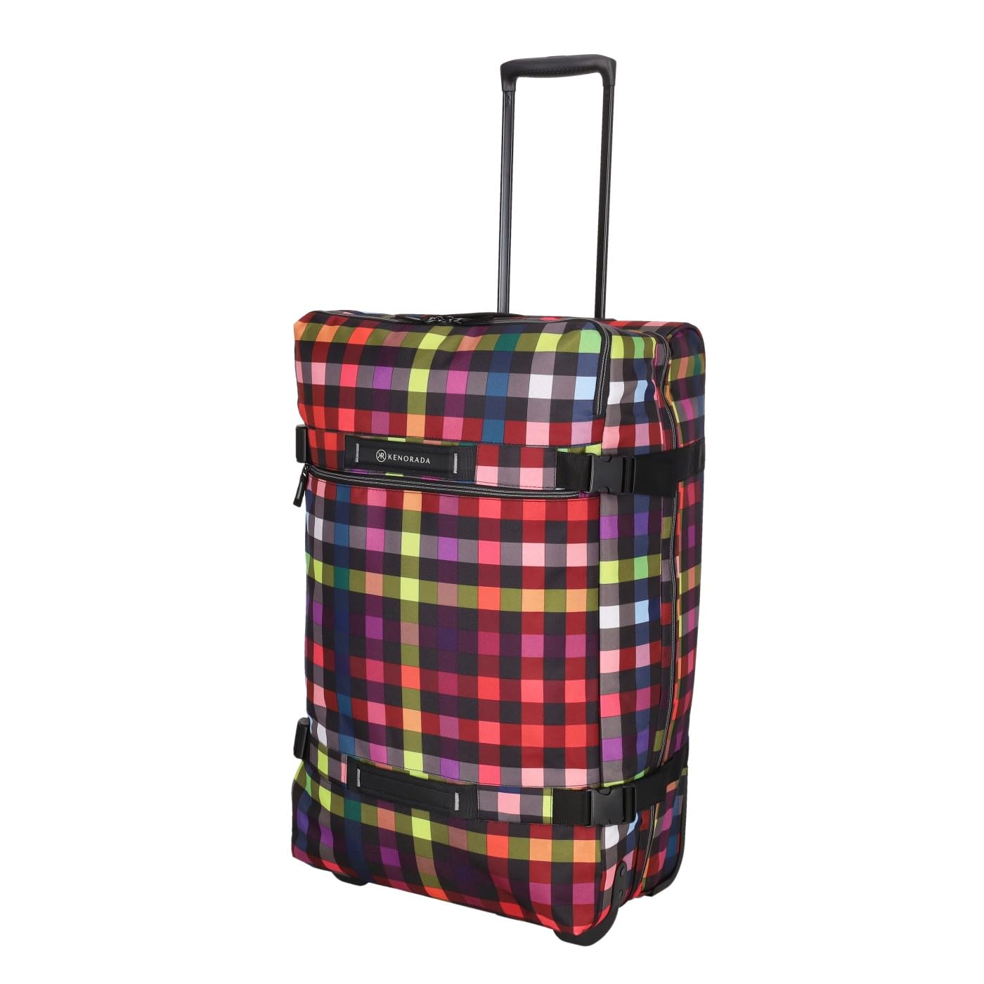 Reisetasche mit Rollen RT31 | große Reisetasche | Rucksackfunktion | praktische Fächer an den Seiten | Abnehmbarer, längenverstellbarer Schultergurt (multicolorcheck, L)
