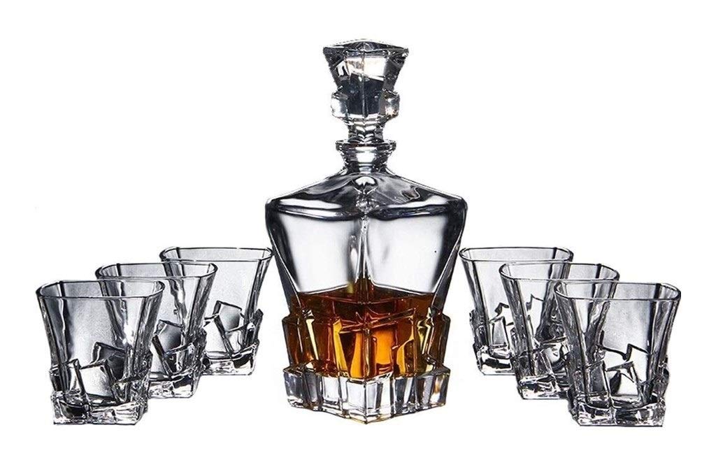Zestaw karafek do whisky z szklankami karafki do whisky i 6 szklanek do kostek, ręcznie dmuchane kryształy bezołowiowe zestaw 7 szt