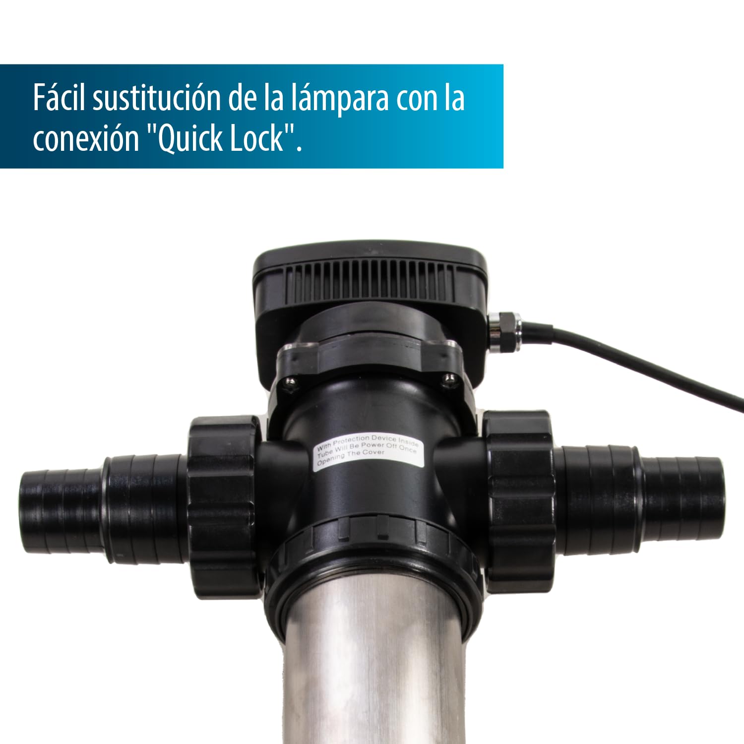 AquaForte SUV-724 RVS UV-C, PL 24W, Longitud 458 mm, Tamaño del estanque 40 m3, Flujo recomendado 5 m3⁄h, Presión presión 1,0 bar, Incluye 4 boquillas para manguera de 38/50 mm