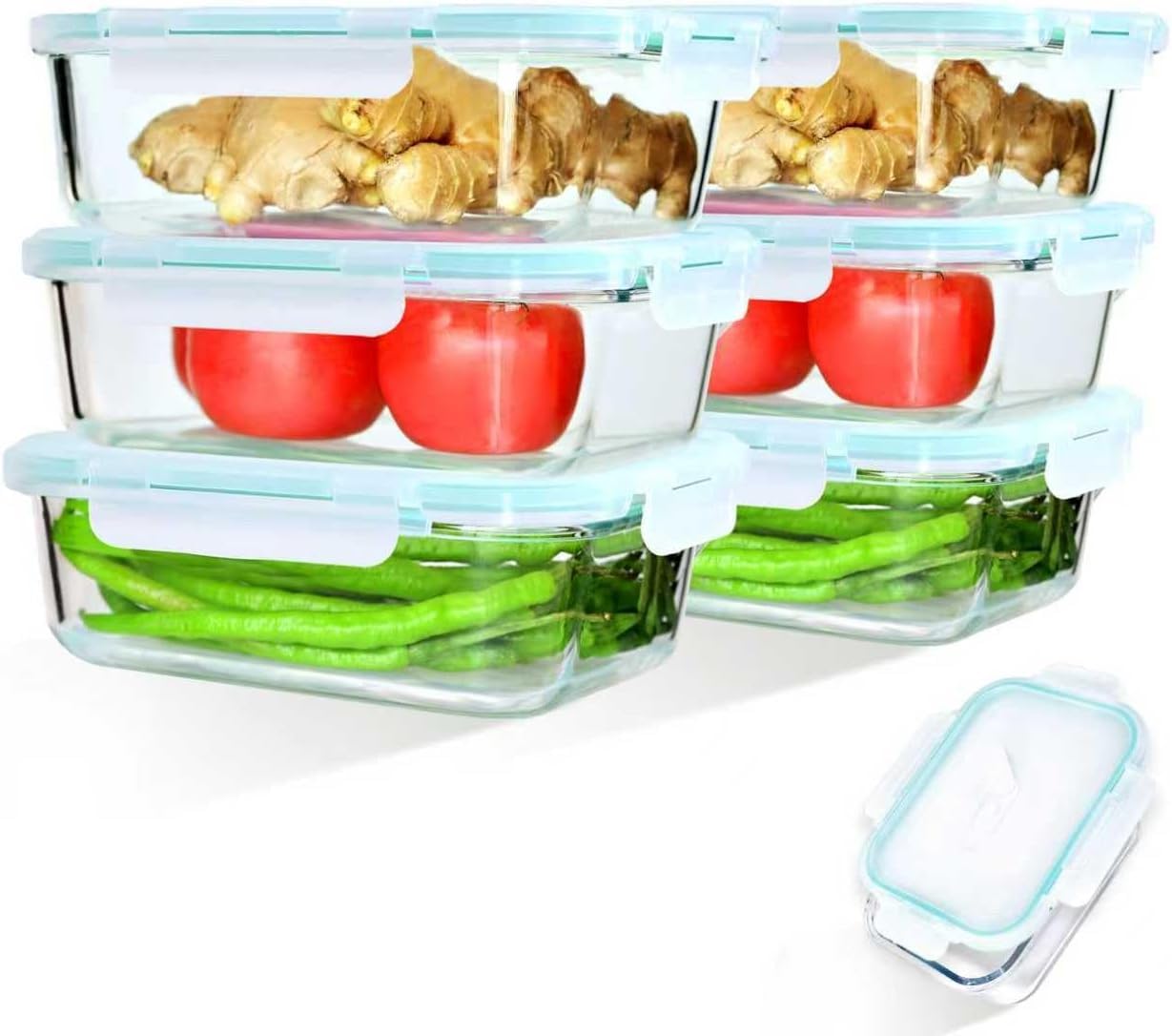 Hcrvvi 6pcs 1520ml Food Containers, BPA Free, Glass Containers With Lids, Food Prep Containers With Lids, Meal Prep Containers Set, Airtight & Leakproof Glass Storage Containers and 1 Cleaning Sponges โ image 1
