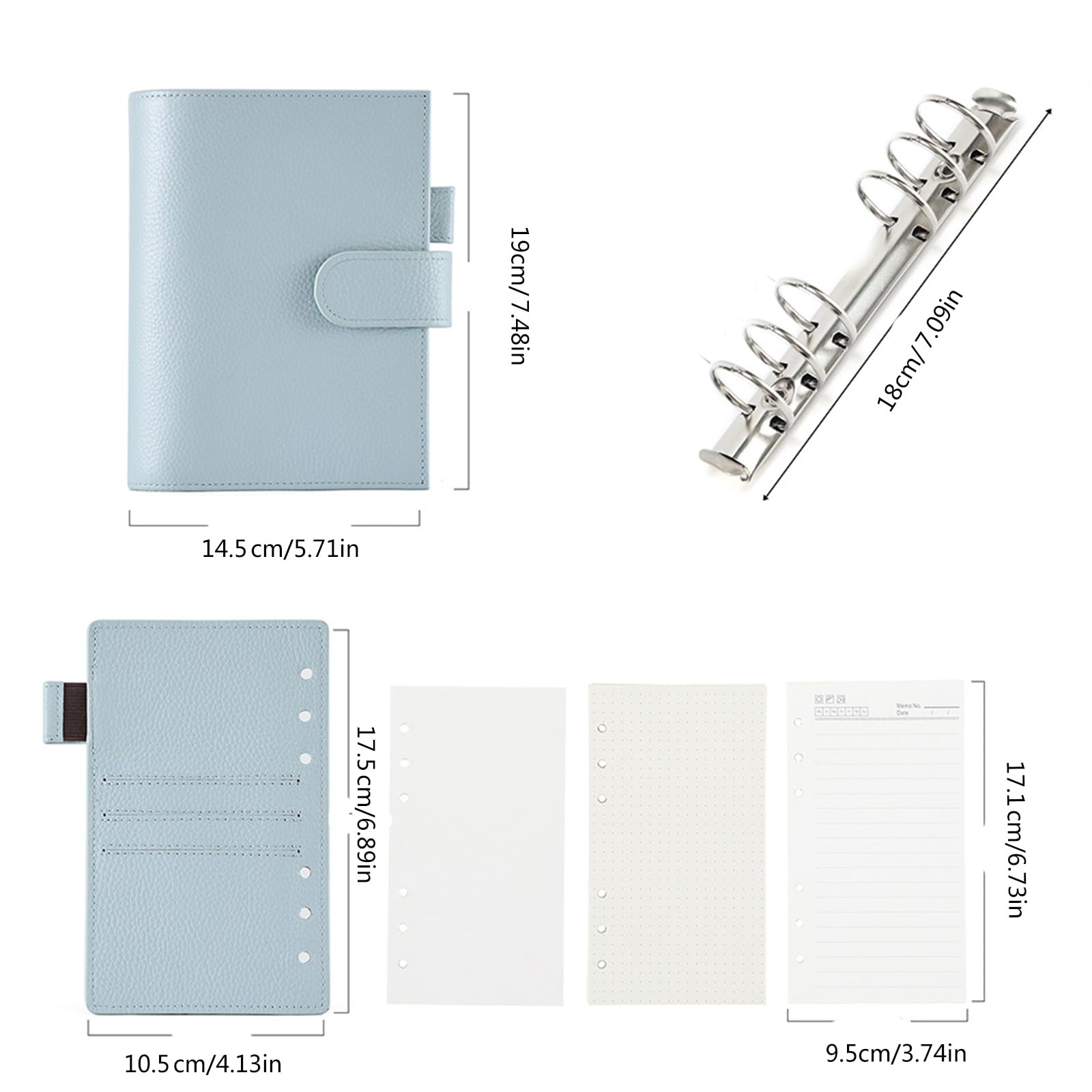 Taccuino ricaricabile in pelle PU con scomparto per penne, porta carte di credito, tasca per ricevute, borsa per contanti con cerniera, per donne e uomini