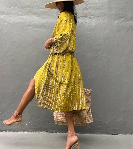 Beach Kimonos For Women Swimsuit Cover Up Cotton Coverup Plus Size Bathing Suit Cover Ups For Swimwear Women Lightweight Kimono Robe Women Front Open Yellow Tie Dye Kimonos Hawaiian(Jh-732-14 Yellow) #TOP1