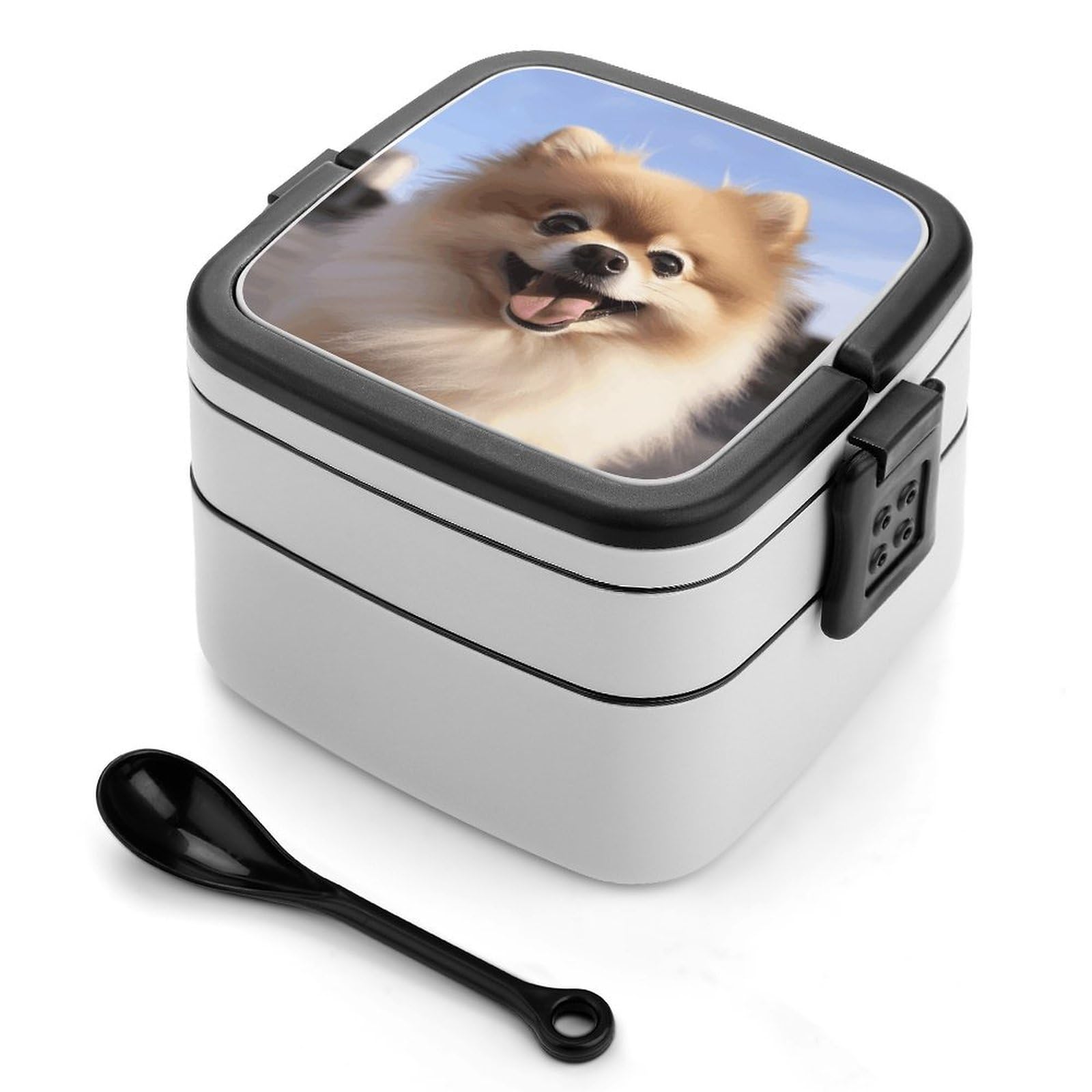 VstaDank Happy Pomeranian Bento Box Portable Adult Lunch Box with 2 Layer&Spoon Reusable Insulated Lunchbox Large Food Containers Leak Proof Lunch Containers for Work Camping Meal Prep
