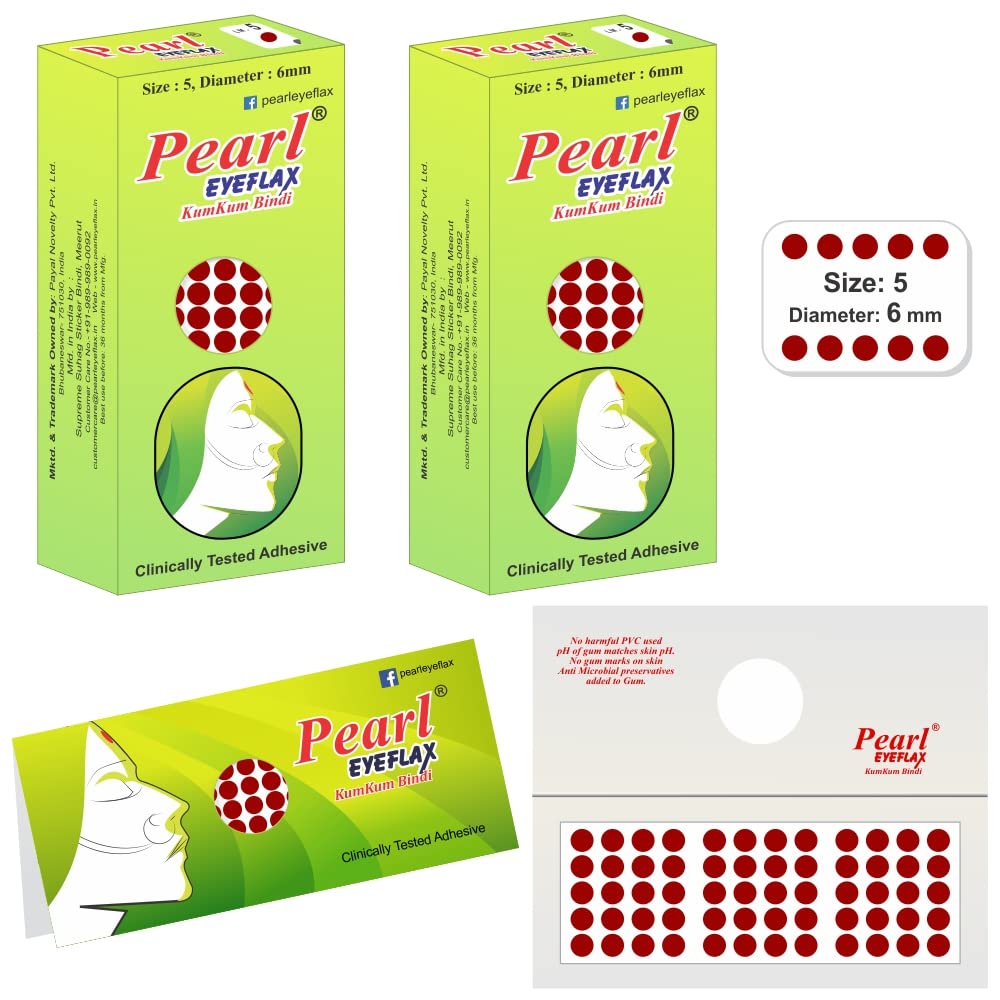 Pearl Eyeflax Velvet Kumkum Bindi with 15 Flaps Each Box - Self Adhesive, Reusable for Women Ladies Girls Pack 2 (Light Maroon Round, Size 5, Diameter 6mm)-image-25