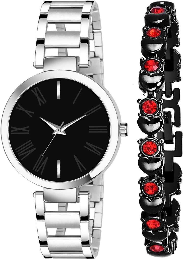 New Unique Designer Combo Of Black Dial Stainless Steel Strap and Diamond Studded Black Bracelet (B08XZS3KHP) Amazon Price History, Amazon Price Tracker