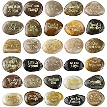 Sasylvia 30 Pcs Inspirational Stones Different Words Encouragement Engraved Rocks Bulk Garden Stepping Stones Outdoor Scripture Gift for Coworkers Friends Family As Gifts 1"-2" Each