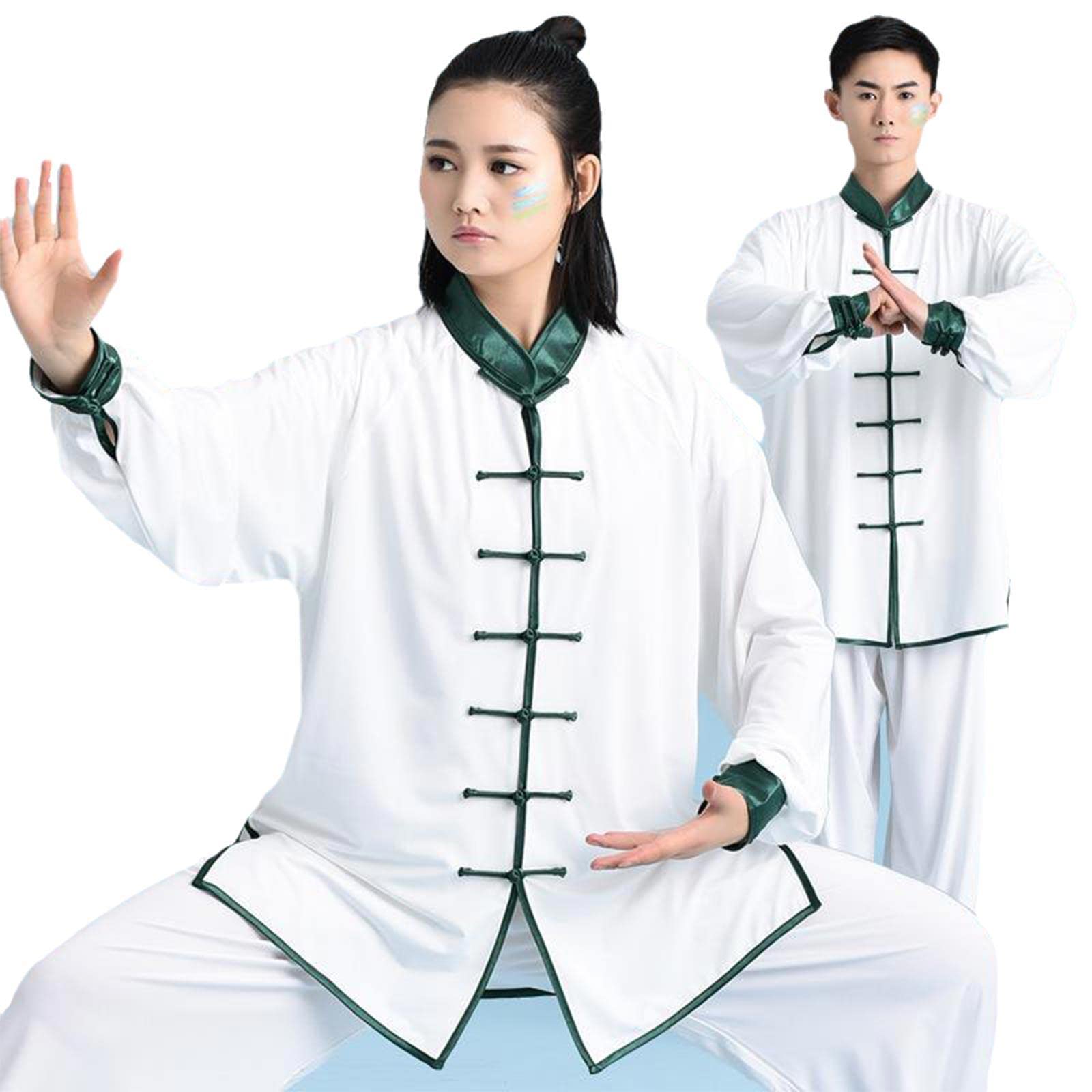 Abbigliamento Kung Fu Abbigliamento Arti Marziali Abbigliamento Cinese Tradizionale Uniformi per Tai Chi e Wing Chun uomini woemn Zen Meditation Clothing, Verde-L
