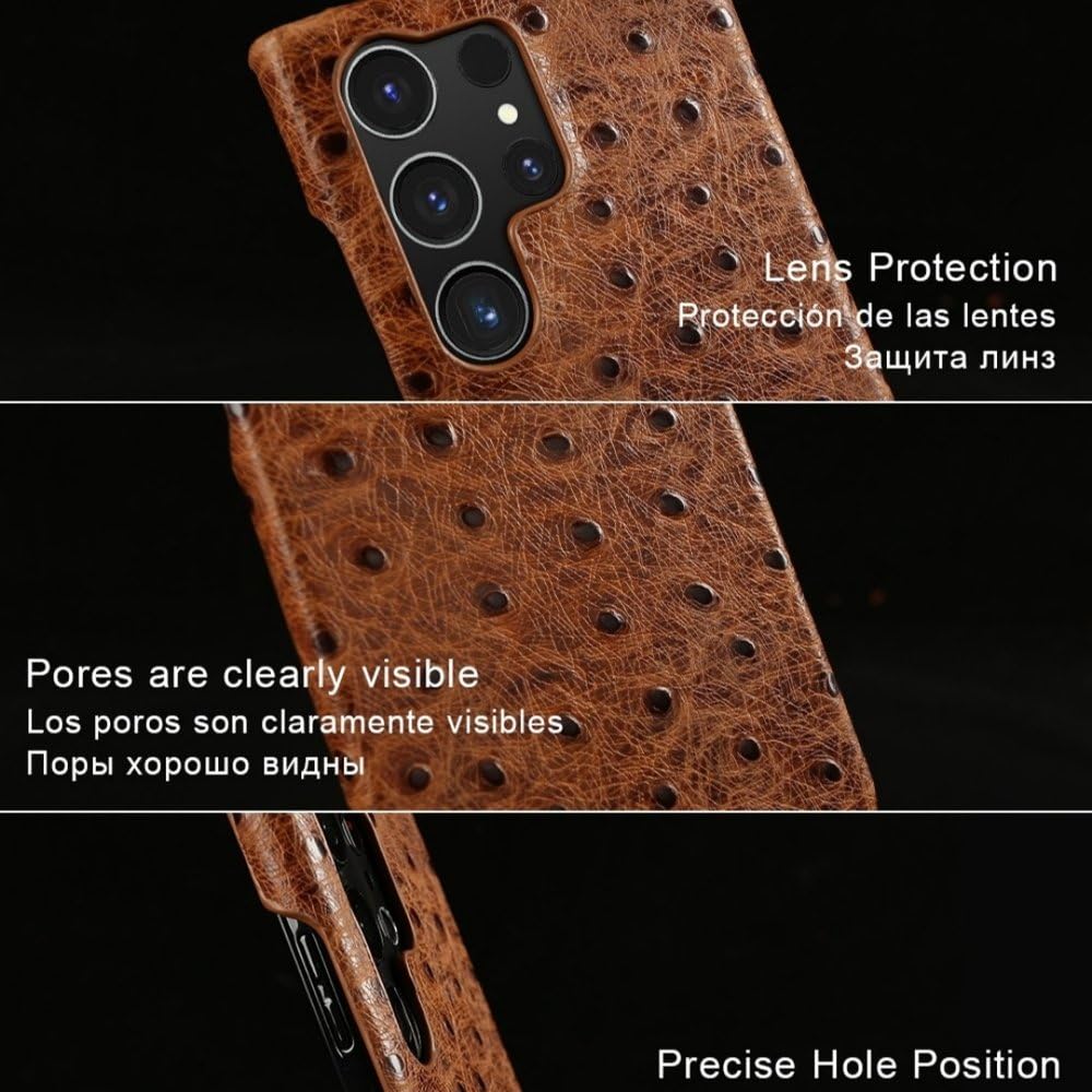 Étui en Cuir à Motif Autruche pour Samsung Galaxy S23 FE, S24 Ultra, S22 Plus, S21 FE, S20, S23, Coque arrière de Luxe, Vert ambré, Compatible avec Samsung Note20 Ultra.