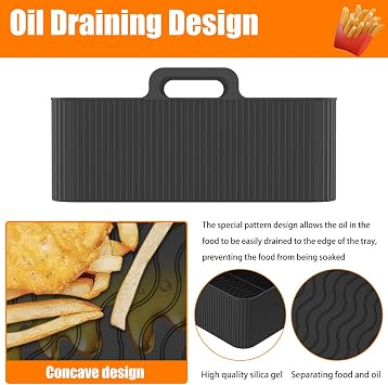 2PCS Silicone Pot for Ninjas Double Air Fryer, Air Fryer Accessories for DZ201, DZ401, Reusable Silicone Air Fryer Liner, Air Fryer Baking Tray BPA Free for Air Fryer, Oven, and Microwave(Black)