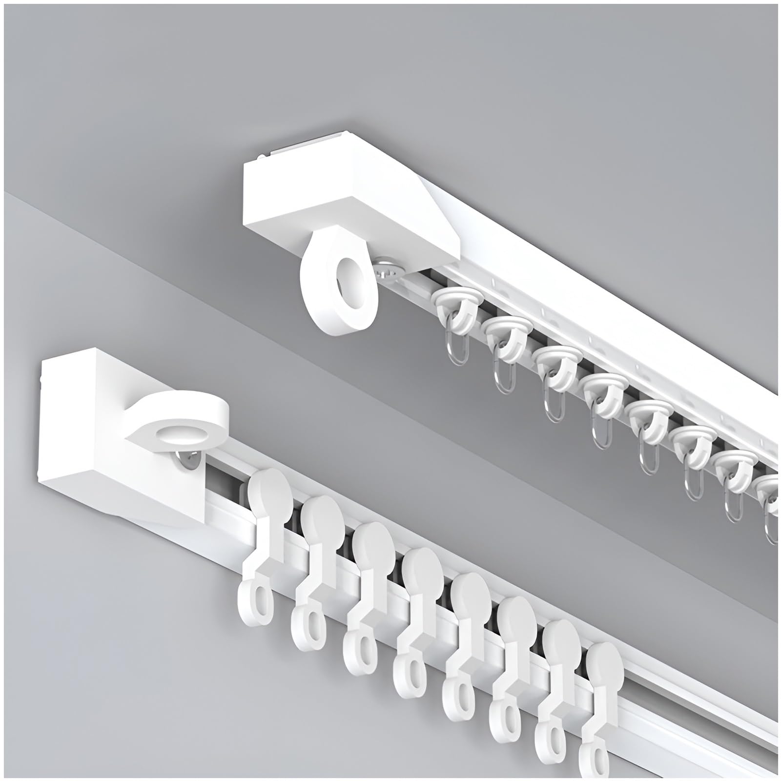 GLDYTVF Ceiling Mount Adhesive Curtain Track System, 300cm/9.8ft, No Drill Sliding Curtain Rails with Silent Rollers, Wall & Ceiling Installation, Easy to Install