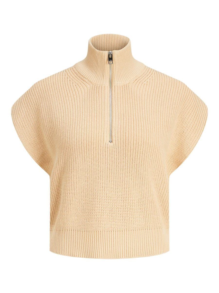 JJXX Women's Jxflorence Twist Half Zip Knit Vest Pullover, Beige, L