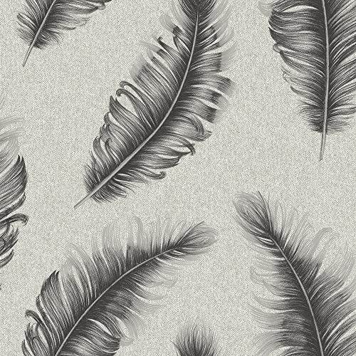 Belgravia Decor Ciara Glitter Feather Textured Vinyl Wallpaper Gunmetal Grey/Silver 4401